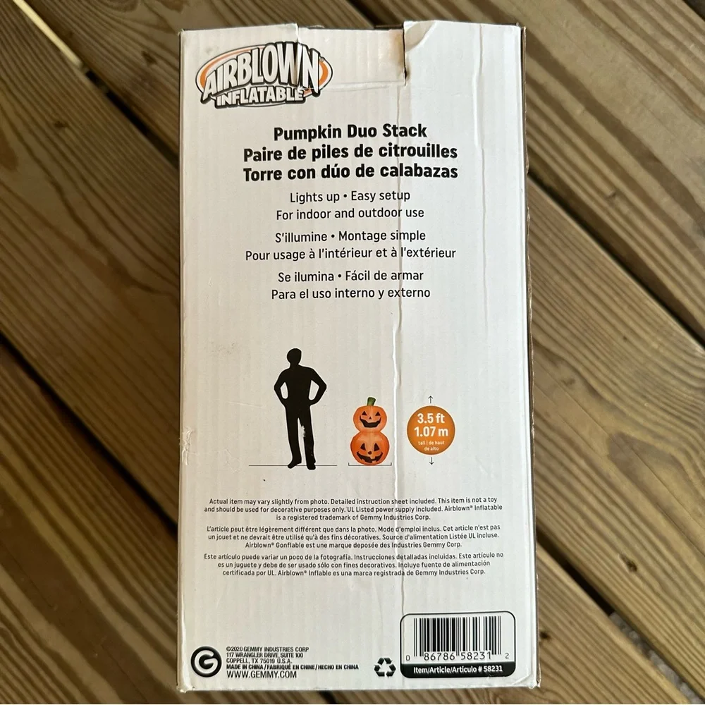 Gemmy Airblown Inflatable Pumpkin Duo Stack 3.5 Ft LED Halloween